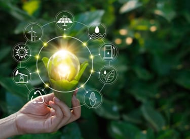 Illustration with icons related to sustainability