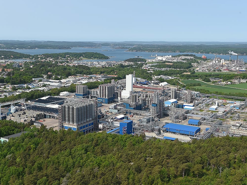 Flygbild över Borealis produktionsanläggningar i Stenungsund,
