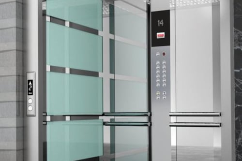 glass-walled elevator
