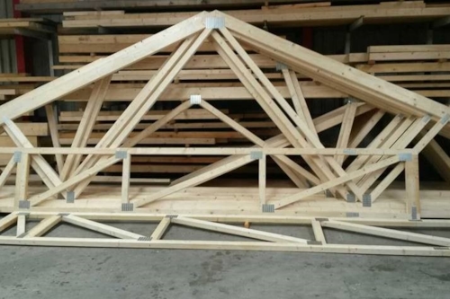 Wooden building materials  connected with metal nail plates