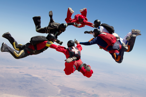 Skydivers in a circle