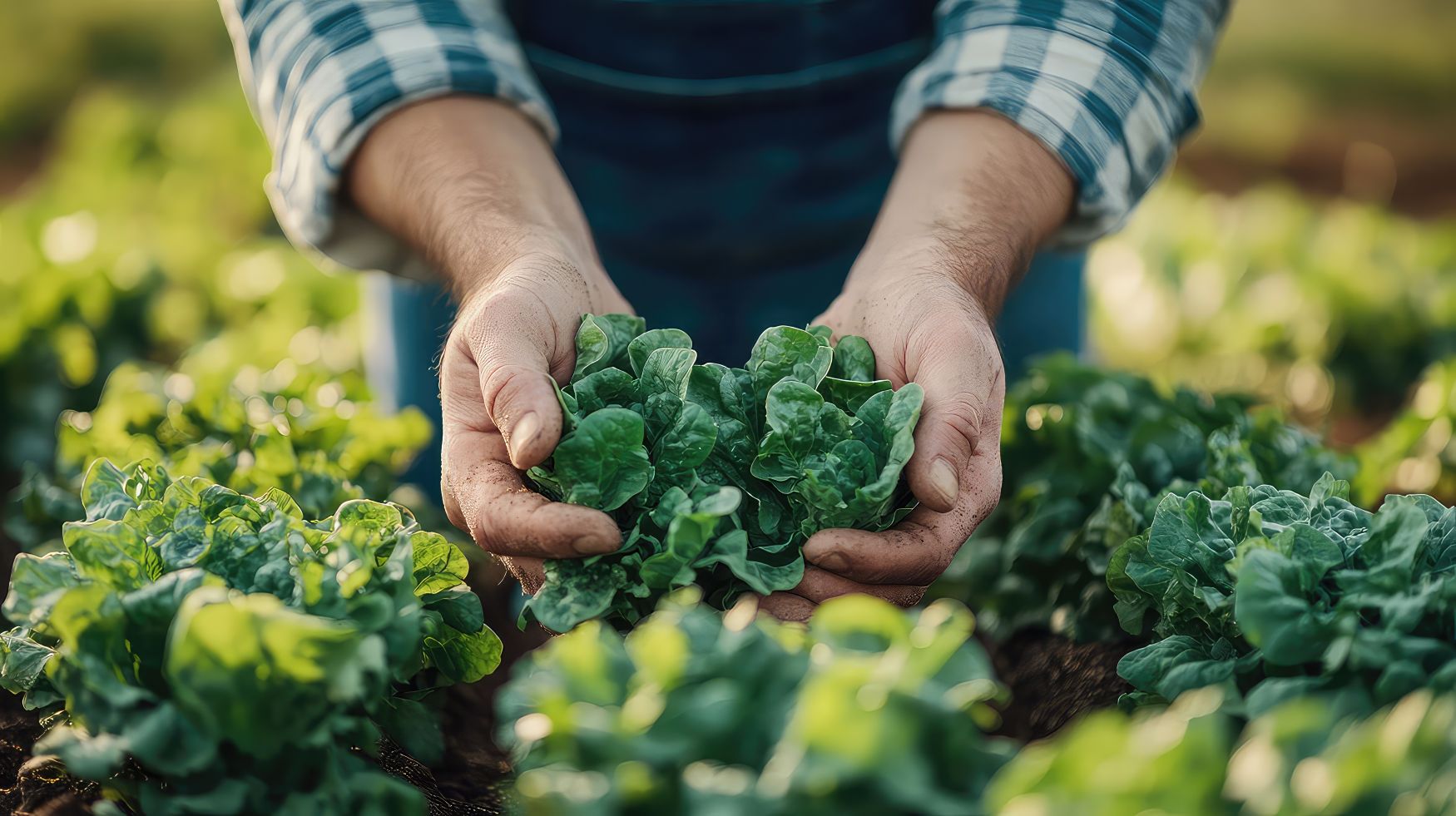 Farmer holding Kiwa certified crops in his hand