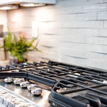 Gas stove in kitchen