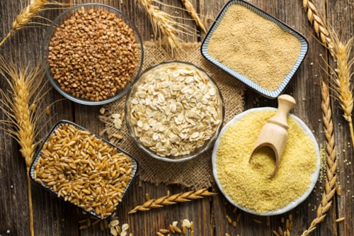 Bowls with Kiwa certified wheat,  oat, grains and couscous