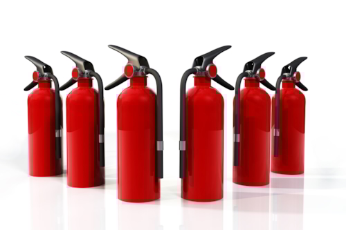 Red fire extinguishers