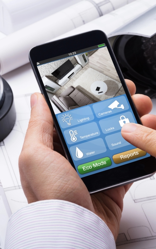 smartphone screen displaying a live-image of an eletronic security system.