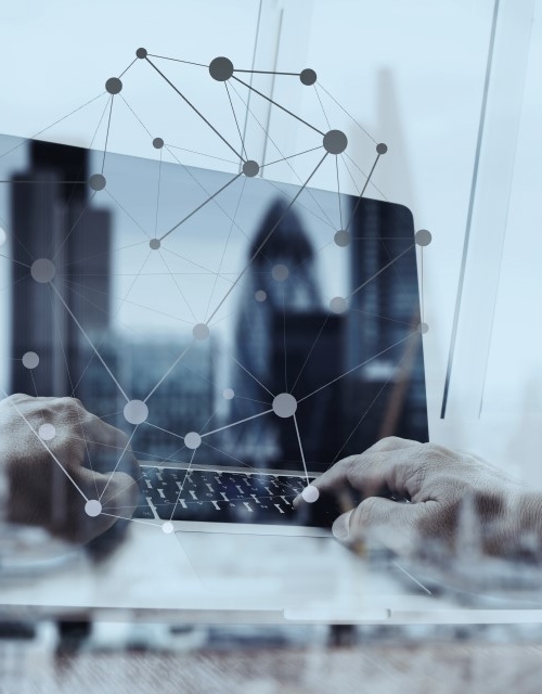 Laptop with grafic network on it