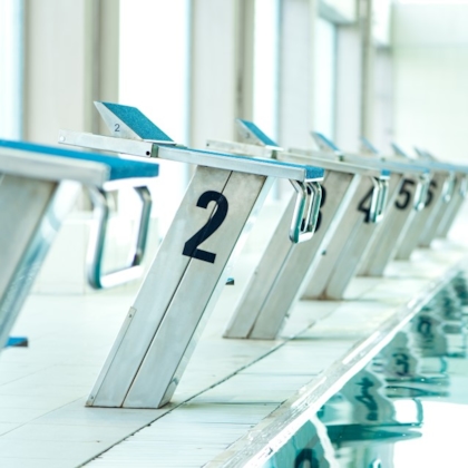 Numbered starting blocks in the pool