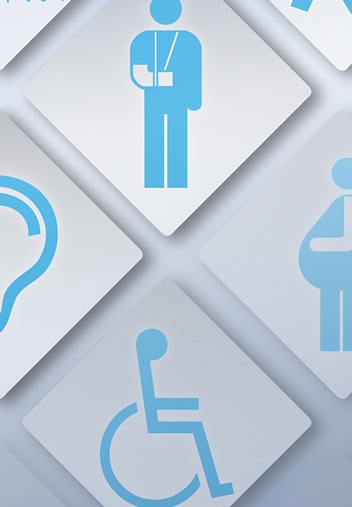 Skyltar illustrationer som visar olika funktionshinder.
