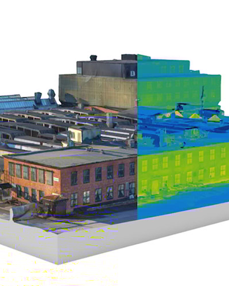 Termografering - 3D-visualisering av en fastighet för att upptäcka energiläckage.